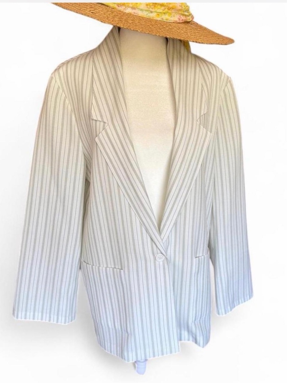 Women's Sage Green and White pinstriped lightweight blazer. Size 13/14.